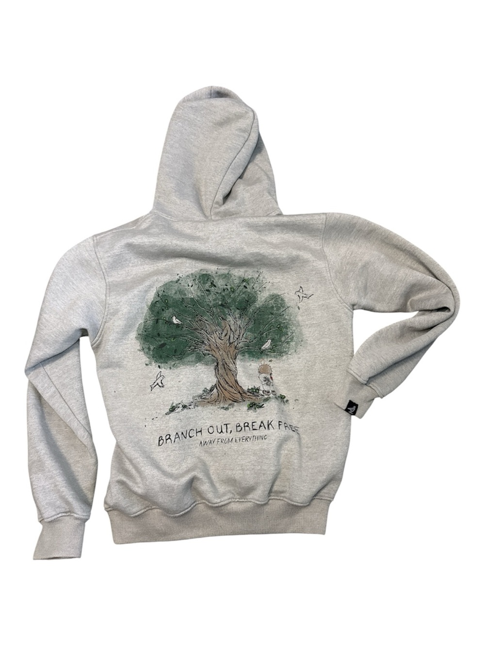 Away From Everything Olive Tree Hoodie "Branch Out, Break Free" Size Medium Gray